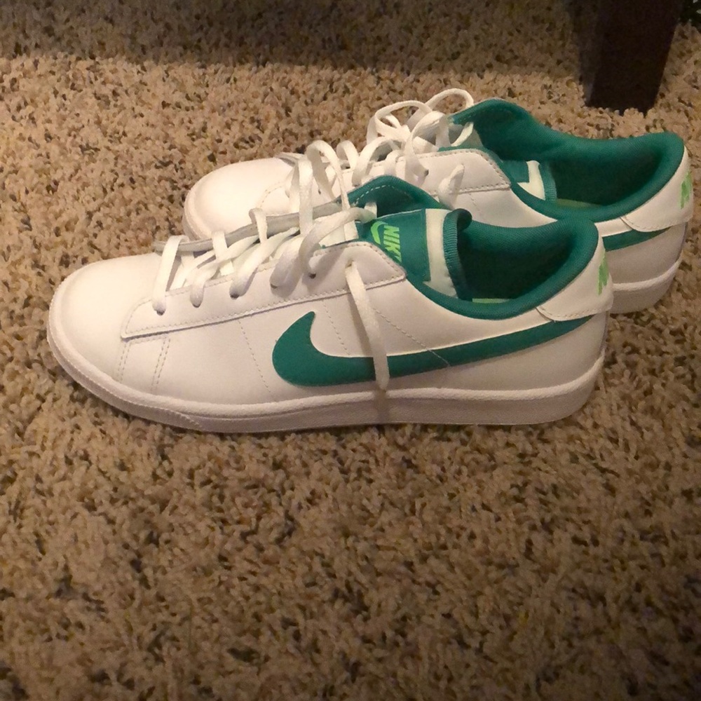 White Nike worn one time with green swoosh